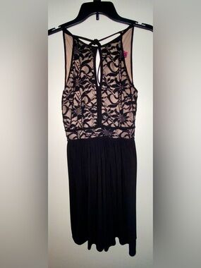Morgan & Co. Black Lace Overlay Dress with Nude Lining